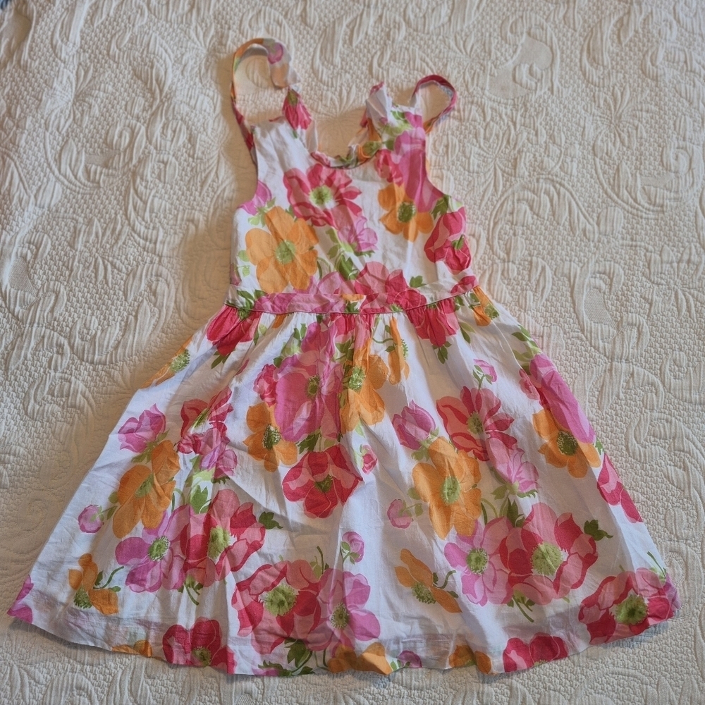Janie and Jack girls size 5 sleeveless bright flower dress fully lined EUC